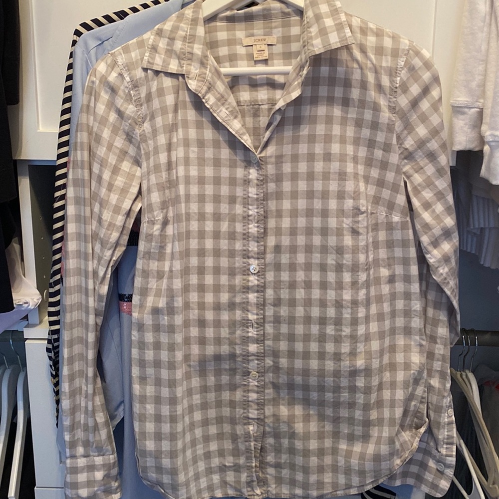 J. Crew button up gray and white gingham check 6